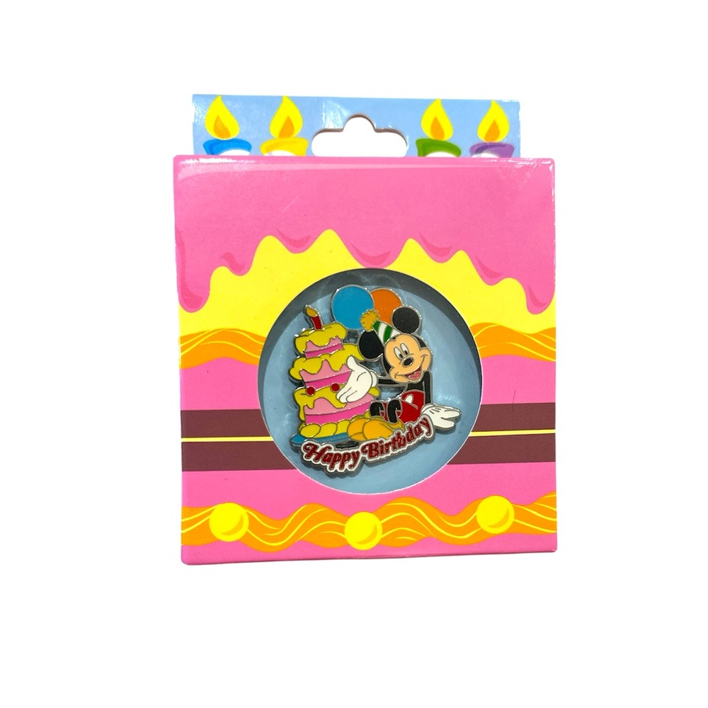 Disney Pin Happy Birthday Mickey Mouse Cake Gift Box Pink Parks Balloons - NEW